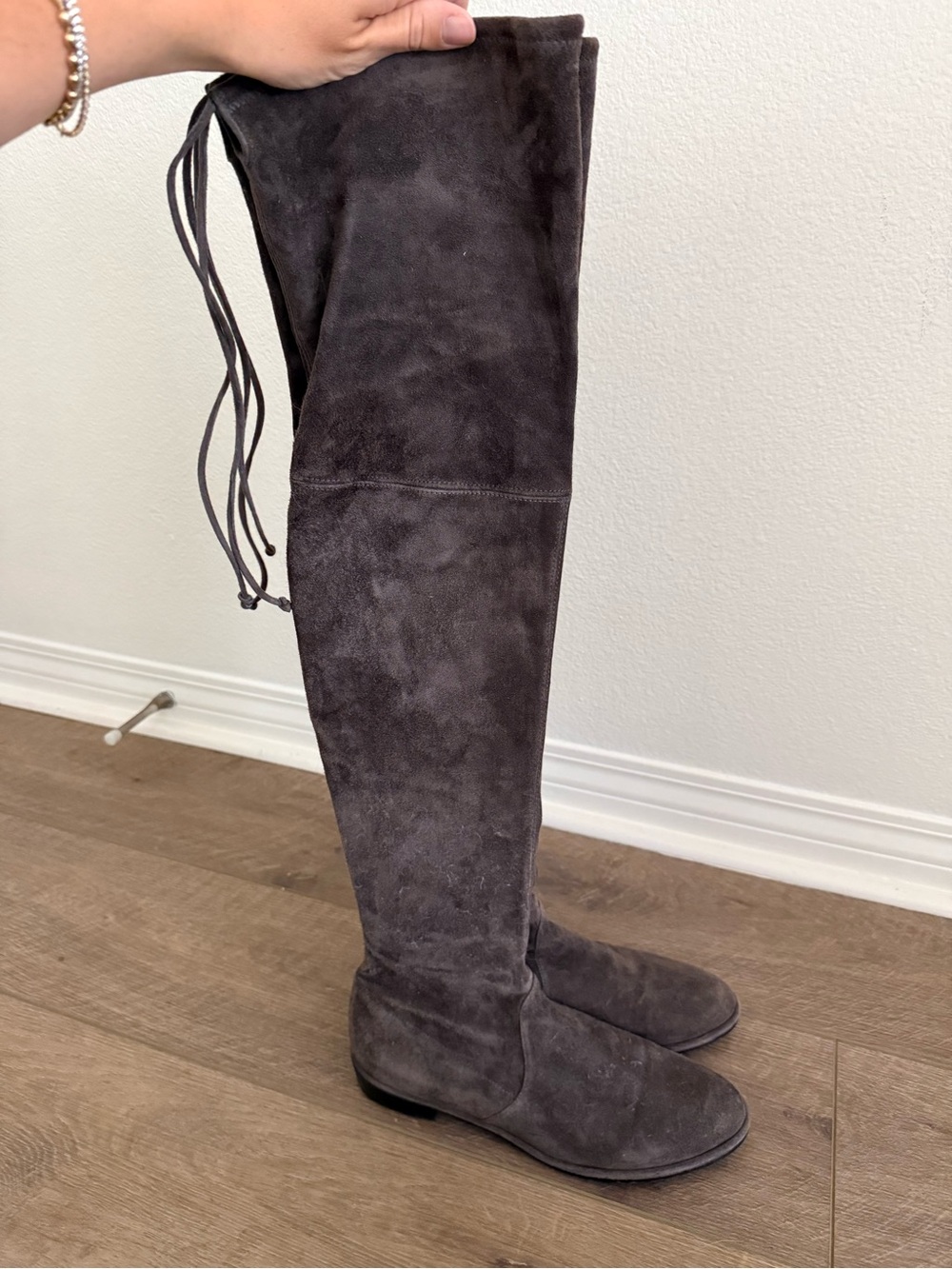 Stuart Weitzman Lowland Over-the-Knee Suede Flat Boots - Dark Gray